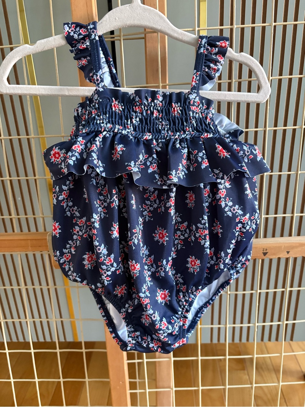 Janie and Jack Navy Floral Ruffle One-Piece Swim